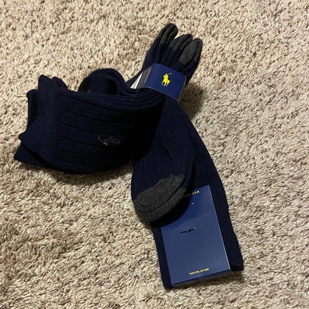 Polo by Ralph Lauren Navy Ribbed Dress Socks - 3-Pack with Gray Accents